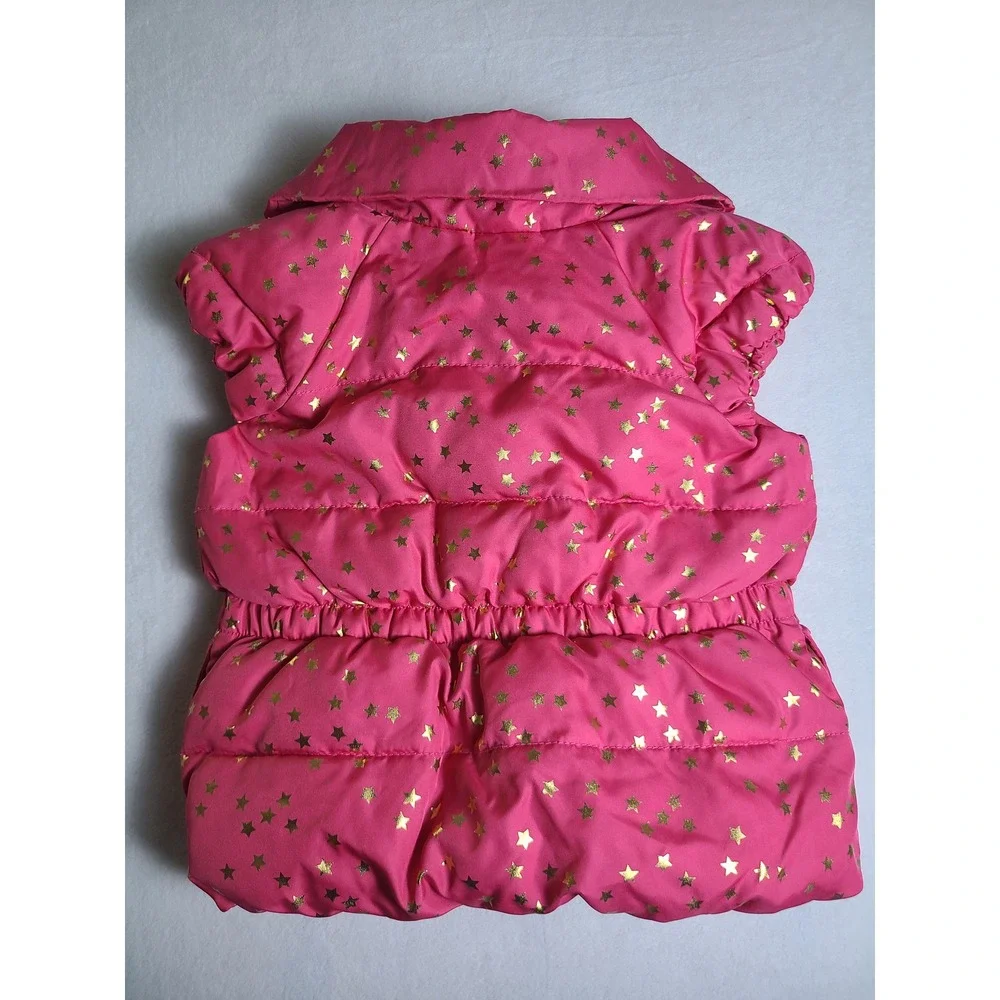 Gymboree Puffer Vest Girls Size 4 Pink Gold Star Quilted Button Up Outerwear